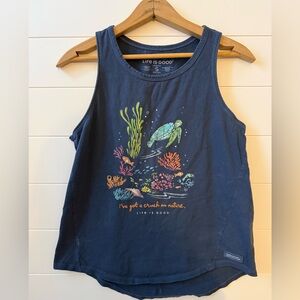 Life Is Good Navy Tank Top with Colorful Sea Turtle Design